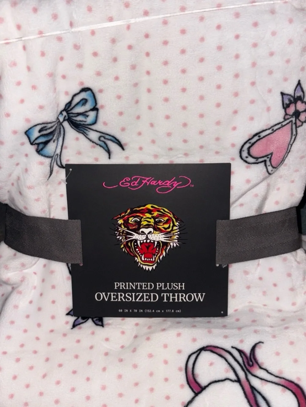 Ed Hardy Pink Polka Dot Plush Throw